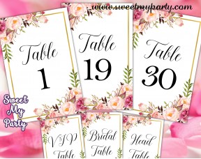 Floral table numbers printable,Blush table numbers printable,(31gw)